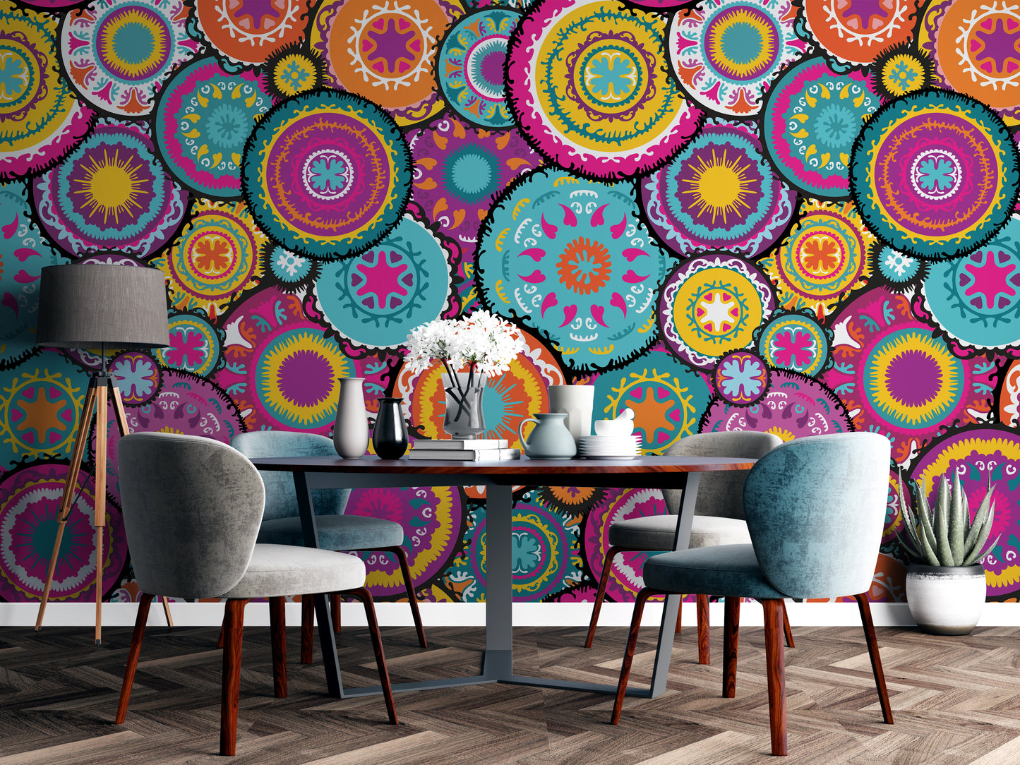 Colorful eastern seamless pattern with circles shapes