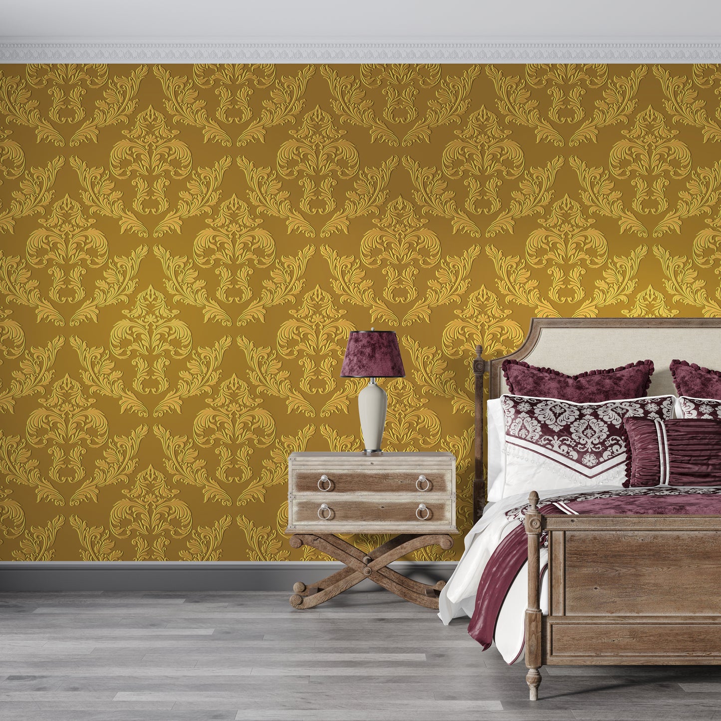 Golden Seamless Damask wallpaper for wall