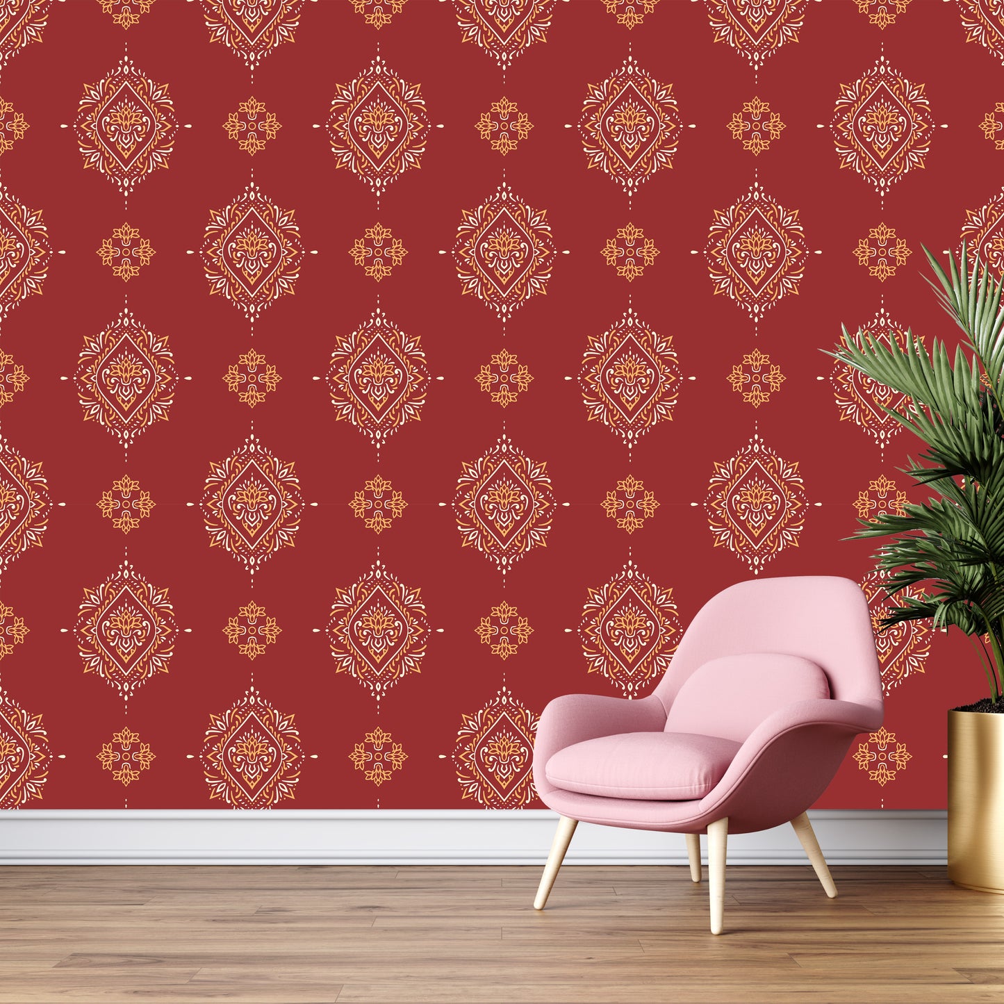 Seamless red pattern ornament damask wallpaper for wall