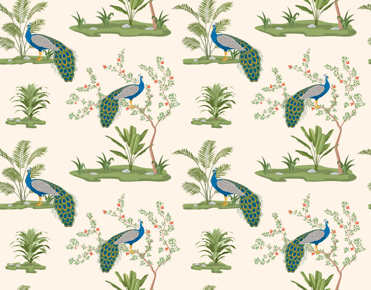 exotic chinoiserie peacock seamless pattern