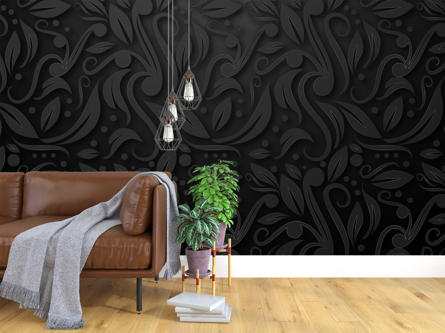 Black flower design wallpaper for wall