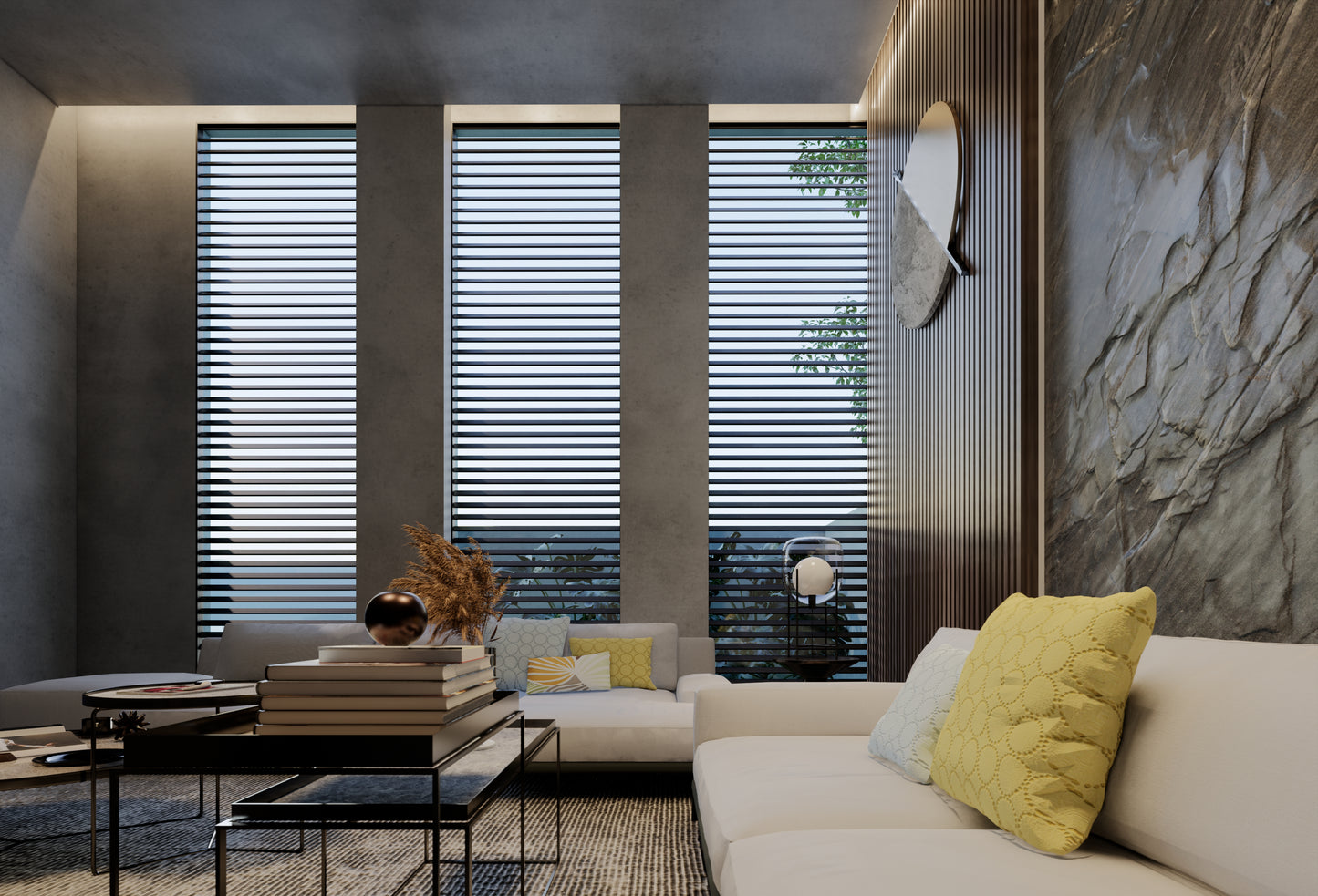 Interior design living room with nature tones