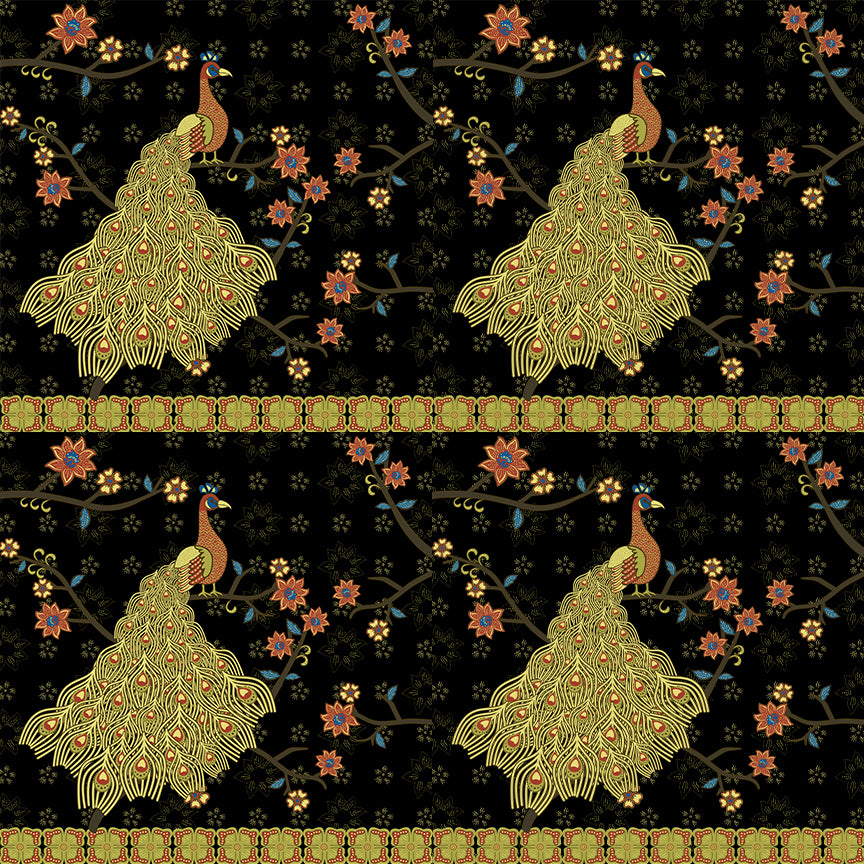 beautiful ethnic Indonesian batik peacock and floral pattern