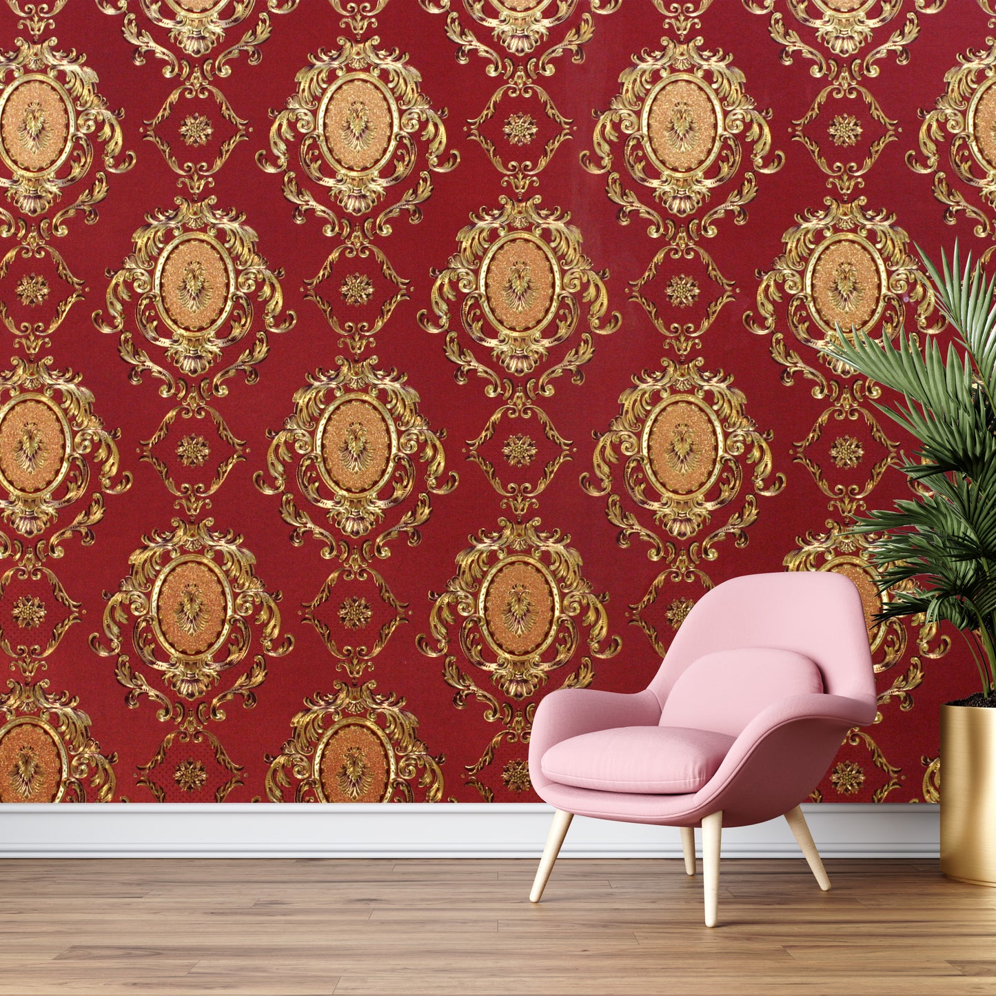 Red floral wallpaper for wall
