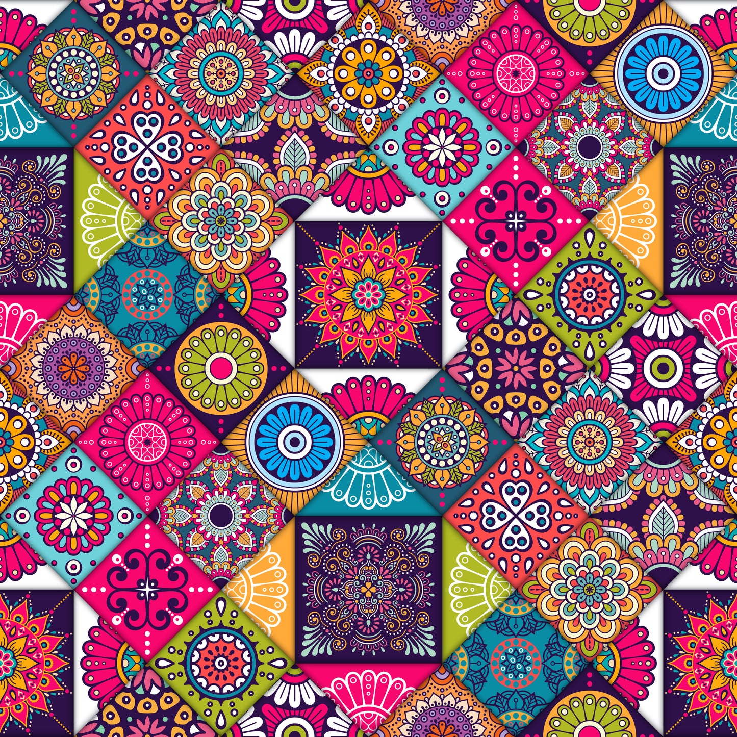 Colorful ethnic tiles pattern wallpaper for wall