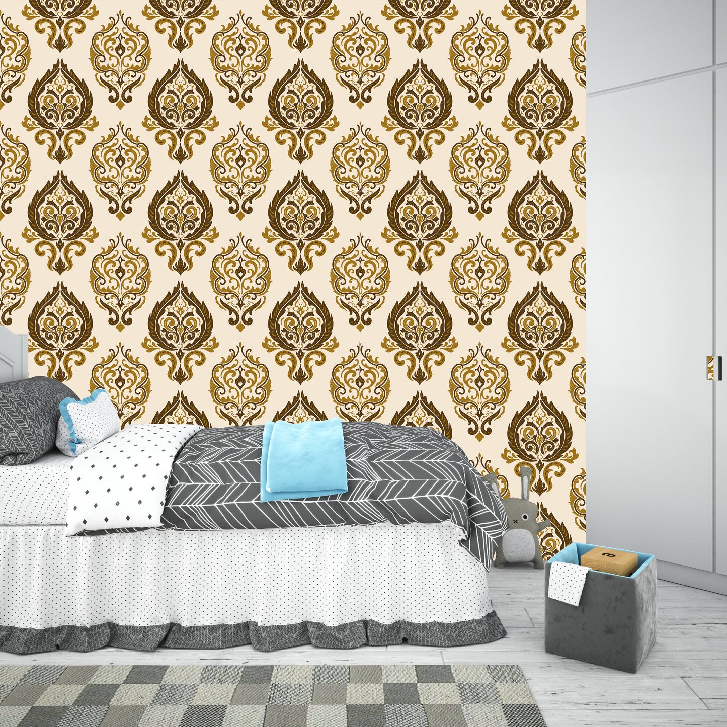 Decorative damascus cream pattern wallpaper for wall