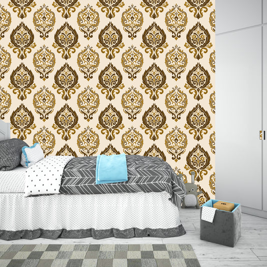 Decorative damascus cream pattern wallpaper for wall