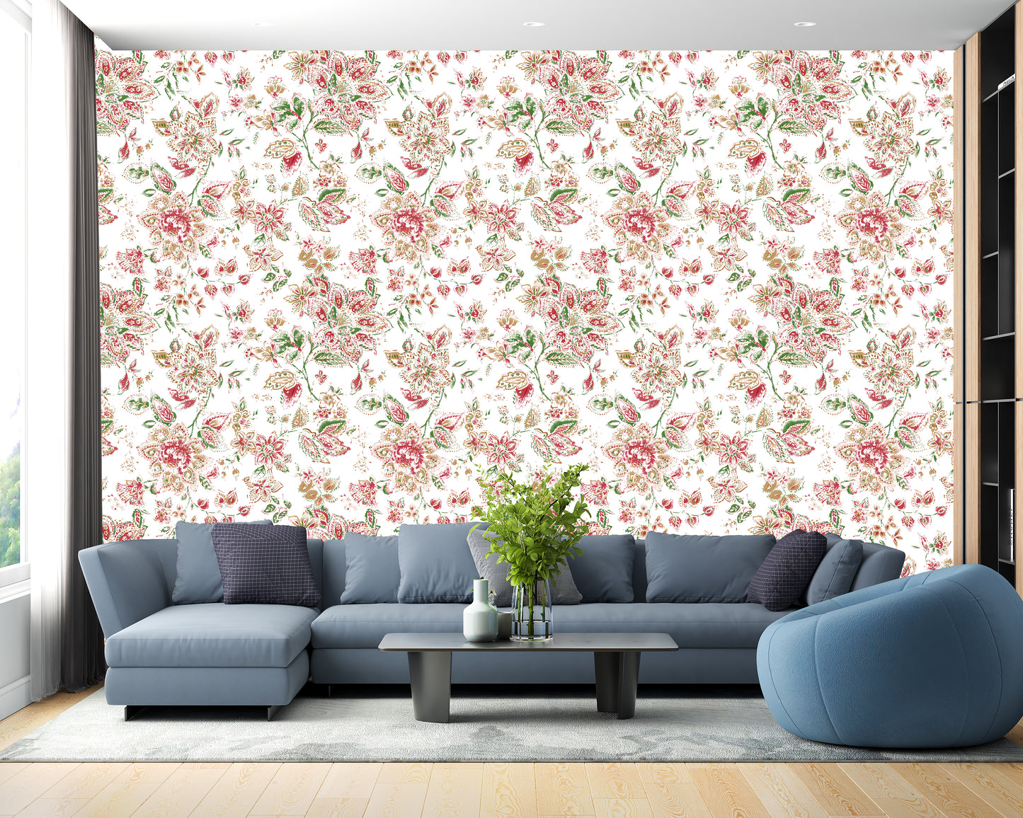 seamless floral pattern with pink flower white background