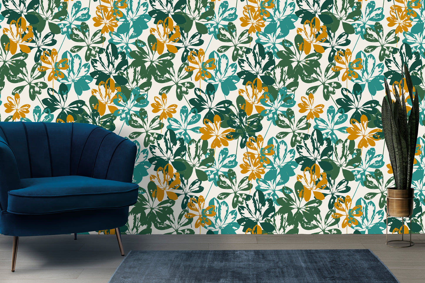schefflera plant decorative seamless pattern repeating background tileable wallpaper print