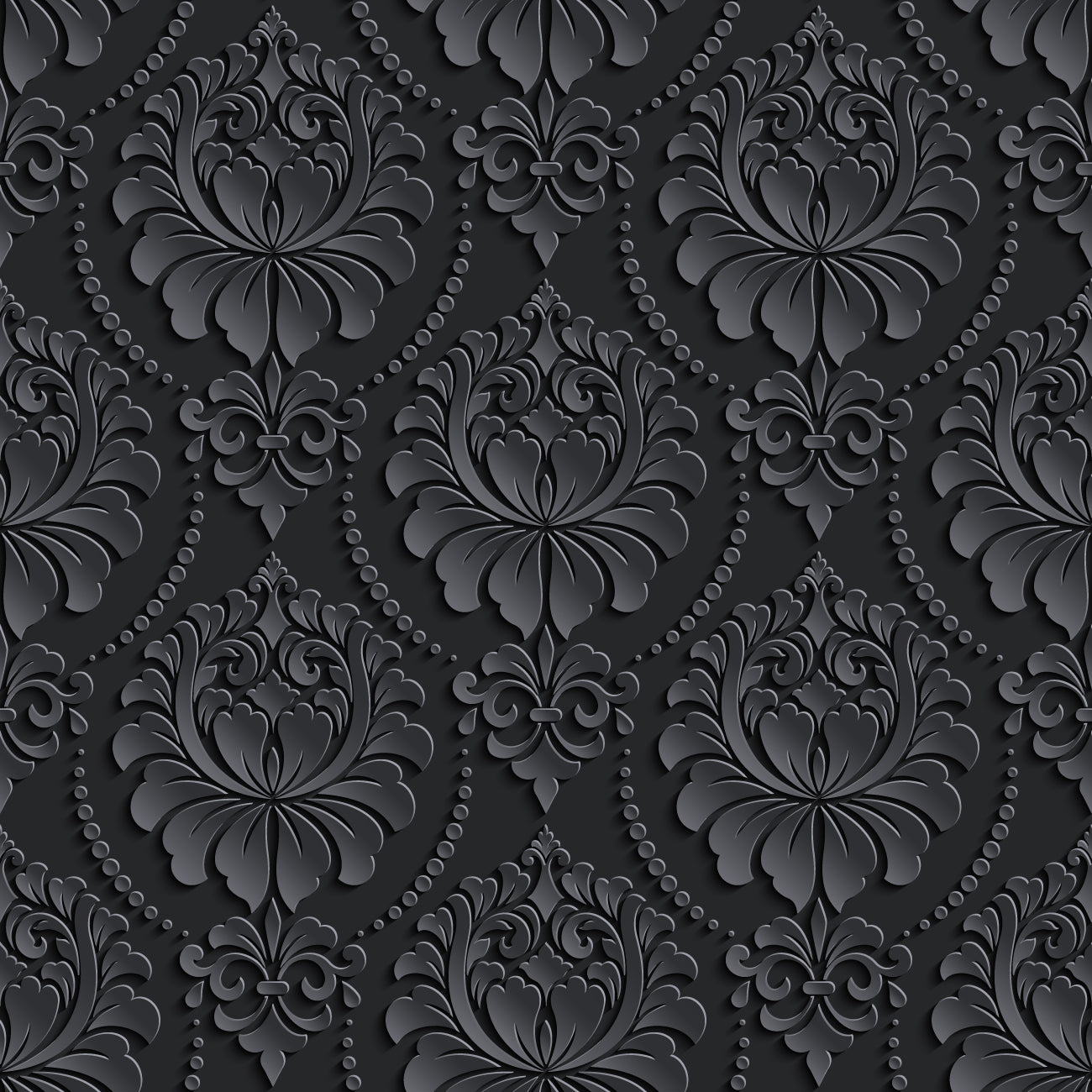 Damask seamless pattern for the luxury wallpaper market red elements on a  black background. Stock Photo | Adobe Stock