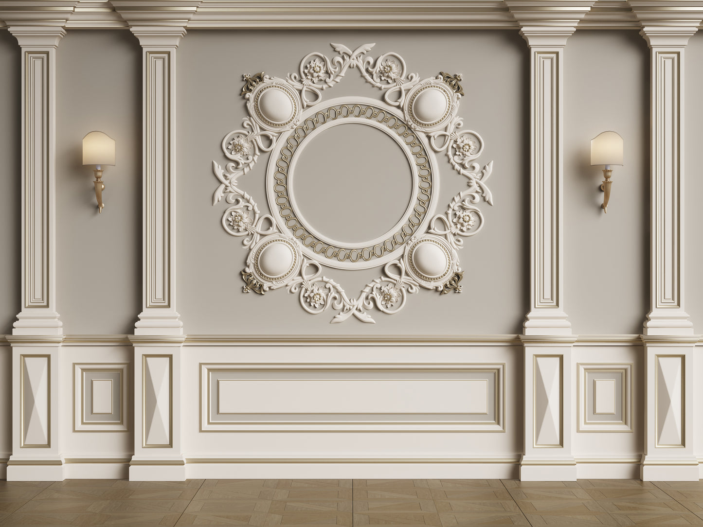 classic interior wall with moldings 3d rendering