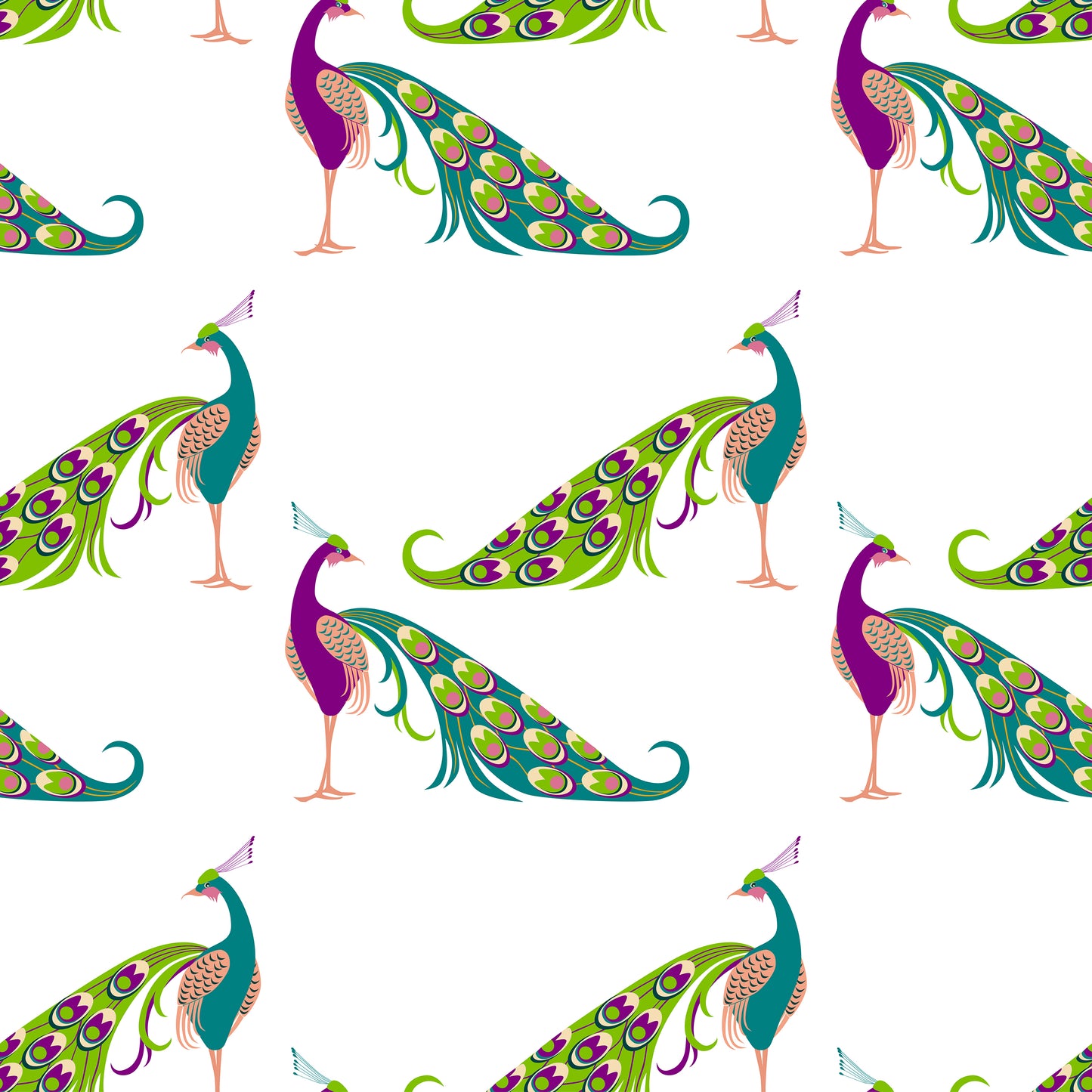 seamless-pattern decorative colorful cartoon peacocks