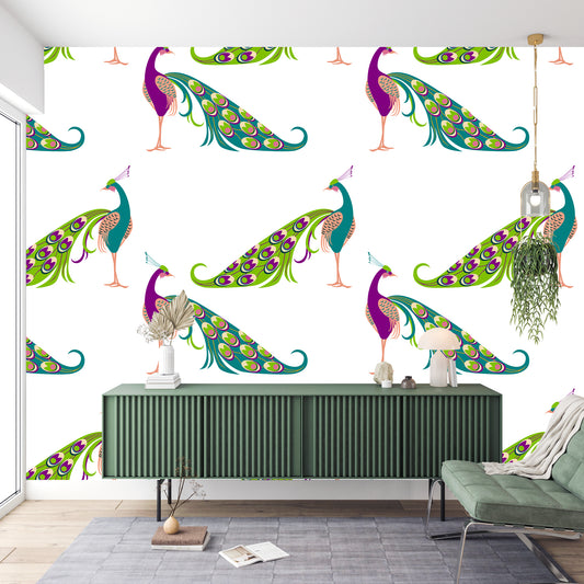 seamless-pattern decorative colorful cartoon peacocks